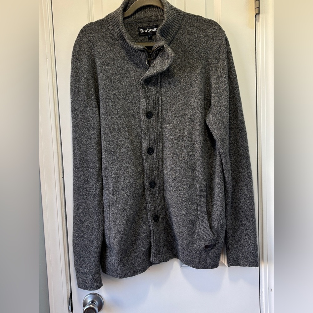 Barbour Men's Gray Zip/Button-Up Wool Blend Sweater